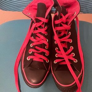 Pink and black converse canvas high tops all stars